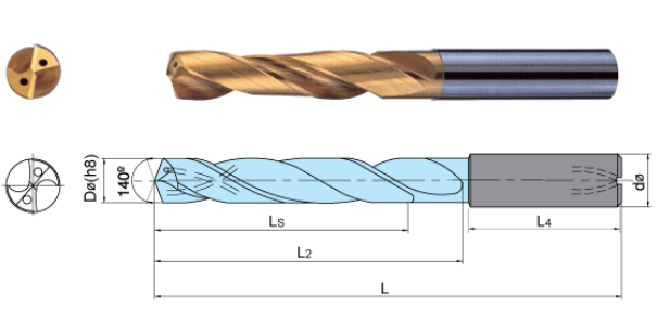 CARBIDE COATED DRILL WITH INTERNAL COOLANT